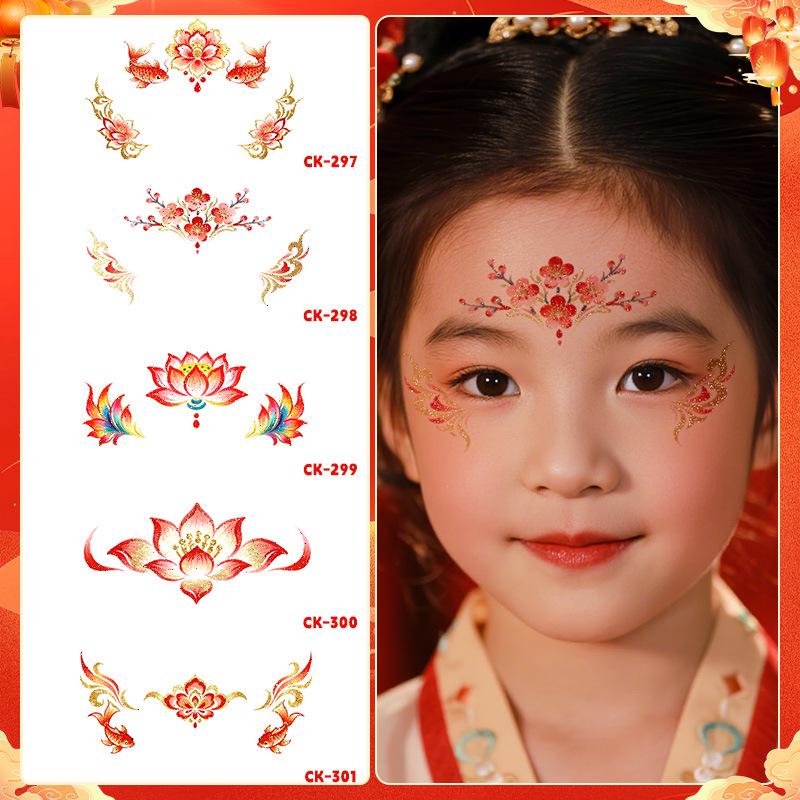 New Year Glitter Tattoo Stickers for Kids: Non-toxic, Easy to Clean, High-End, Cute Forehead Designs.