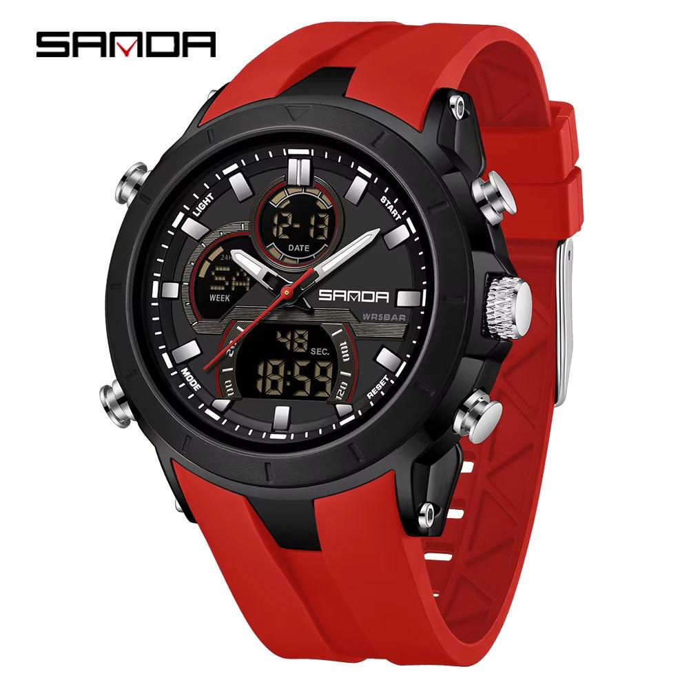 SANDA 6279 Hot Sale Digital Watch for Man Dual Display Large Dial Auto Date Luminous Waterproof Outdoor Sports Digital Men Watch