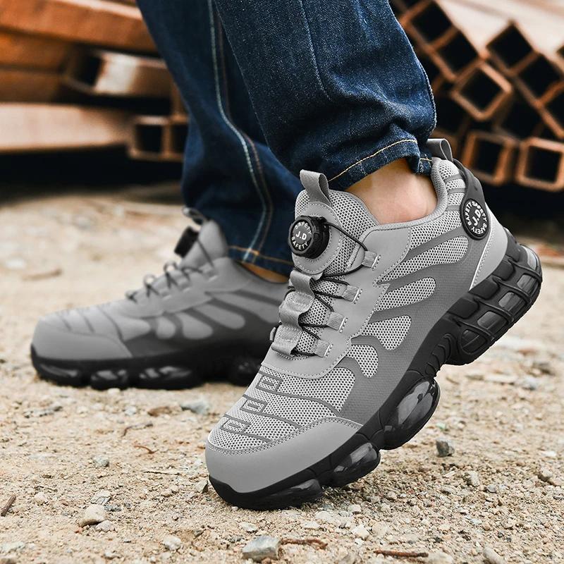 Fashion Men's Rotating Button Safety Shoes Steel Toe Work Sneakers Indestructible Shoes Puncture-Proof work Boots Air Cushion Men Boots
