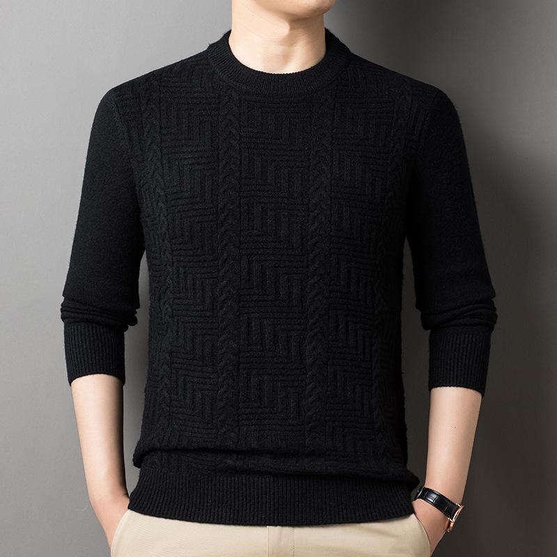 Lässiger Vintage Koreanischer Uni-Jacquard Langarm Verdickter Pullover Herren Winter Locker O-Ausschnitt Patchwork Schraubgewinde Pullover Top