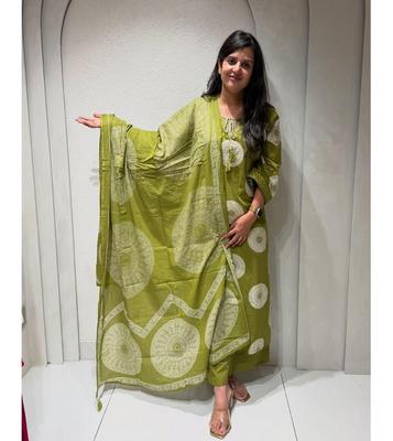 Women Ethnic Fine Cotton Kurta Pant Dupatta Set Indian Bollywood Top Tunic Salwar Suit