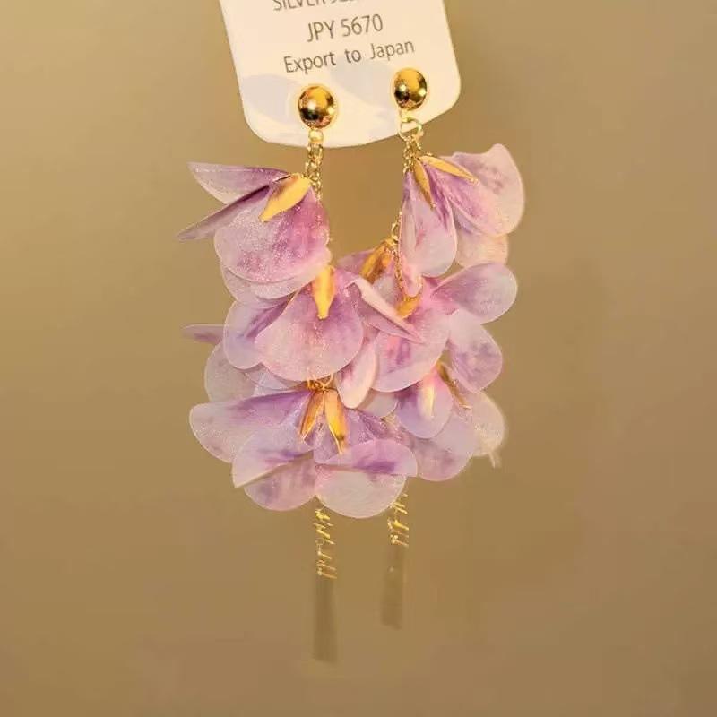 Süße Rosa Blume Lange Quastenohrringe Für Frauen Garnnetz Ohrringe Pendientes Mode Sommer Schmuck Feiertagszubehör Geschenke