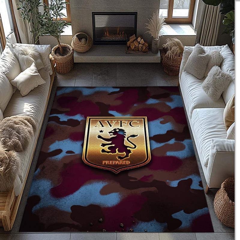 Aston Villa Football Print Crystal Velvet Rug, Comfortable Water Absorbent Non Slip Indoor Floor Carpet