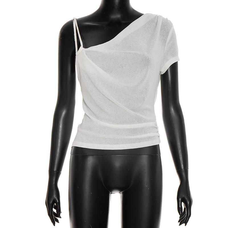 New Arrival: Asymmetrical Solid Color Spaghetti Strap Backless Top L белый