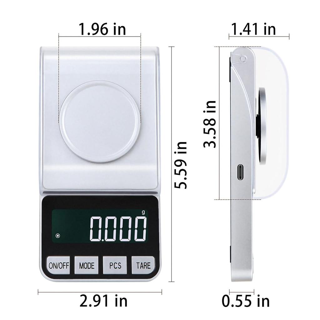 Rechargeable High Precision Digital Milligram Scale 100g/0.001g Jewelry Scale, Gram Scale, Pocket Scale, Food Scale for Powder Medicine, Gold, Gem