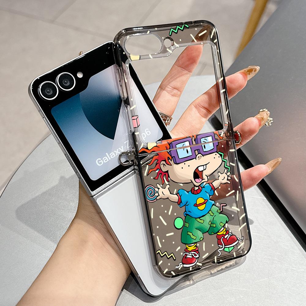 

Lovely Funny Cartoon R-Rugrats Metal Connector Phone Case for Samsung Galaxy Z Flip3 Flip4 Flip5 Flip6 Flip7 Candy Color Samsung Z Flip4 5G