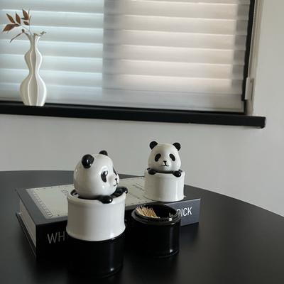 Kreativer Panda-förmiger Keramik-Zahnstocherhalter Niedliche Heim-Zahnstocheraufbewahrungsbox, Exquisite Baumwollpick- und Zahnseideboxen
