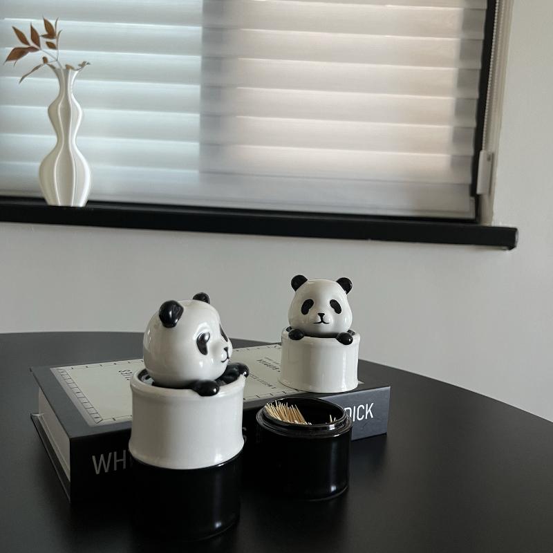 Creative Panda-shaped Ceramic Toothpick Holder Cute Home Toothpick Storage Box, Exquisite Cotton Pick and Dental Floss Boxes