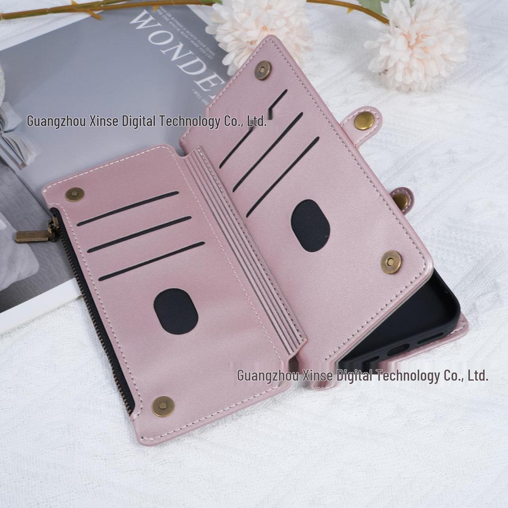 IPhone17 Retro Etui Portfel Skórzany na Ramię ze Sznurkiem i Miejscami na Karty