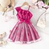 Summer Children Leaf Inclined Shoulder Strap Craft Skirt Girls Fashion Casual Dress