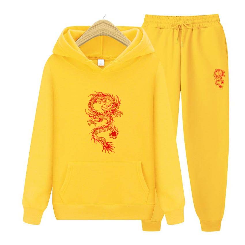 Mikina s dlouhým rukávem Jogging kalhoty Patchwork Fitness Run Suit Módní Dragon Print Teplákové soupravy Pro ženy Muži Oblečení s kapucí