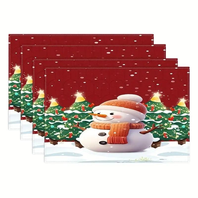 1PC Christmas Tree Santa Claus Snowflakes Print Placemats Christmas Table Mat Linen Placemat for Kitchen Dining Table Decoration