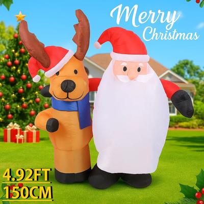 4.92FT Yard Party Decoration Inflatable Santa Claus Reindeer Toy LED Light Xmas Home Supplies Ornaments Christmas Holiday Gifts