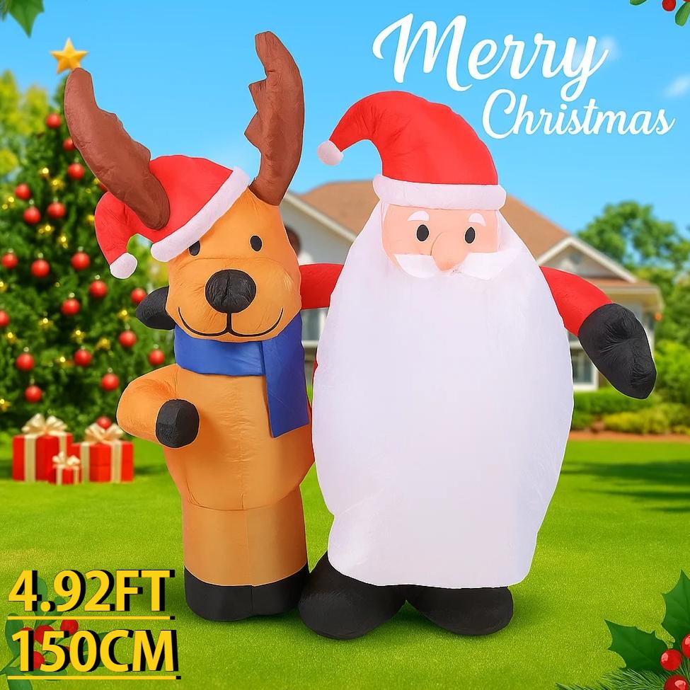 4.92FT Yard Party Decoration Inflatable Santa Claus Reindeer Toy LED Light Xmas Home Supplies Ornaments Christmas Holiday Gifts