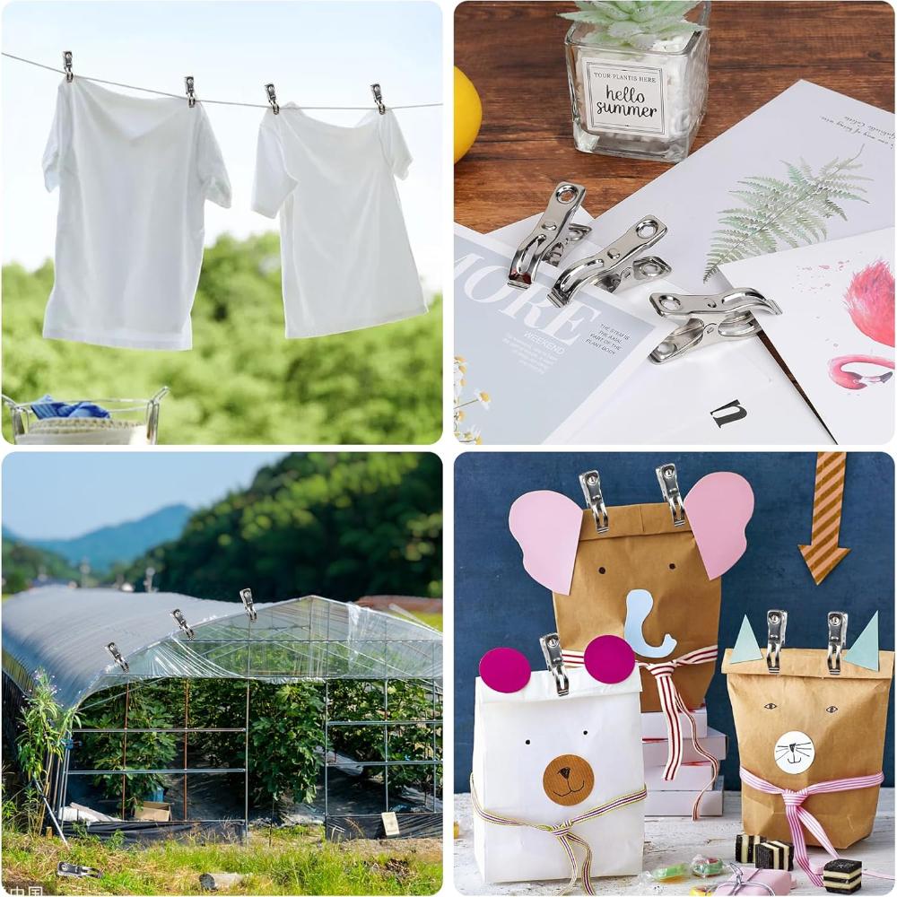 20Pcs Garden Clips, 2.3 Inch Greenhouse Clamps, Stainless Steel Greenhouse Clip for Netting, Heavy Duty Row Cover Clips with a Strong Grip