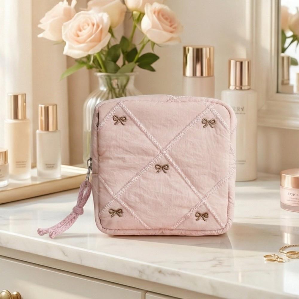 Multi-functional Bow Cosmetic Bag Portable Sanitary Napkin Storage Bag Cute Toiletry Bag  Women
