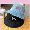 Embroidered Bow Denim Bucket Fisherman Hat Sun Protection Casual Cap Outdoor