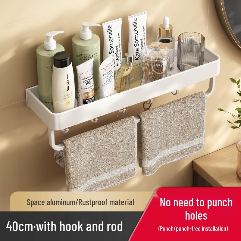 White No-Drill Wall-Mounted Bathroom Organizer and Vanity Shelf