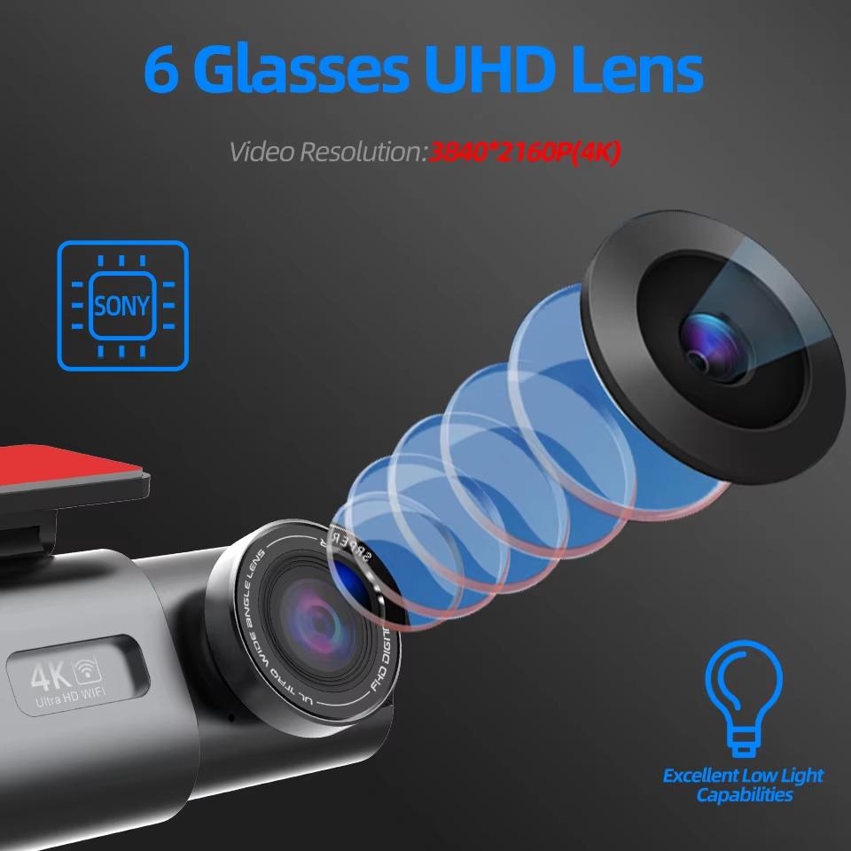 Dual Lens Dashcam voor Auto's 4K Auto Dvr met 1080P Achteruitkijkcamera Video Recorder GPS WIFI Autocamera Nachtzicht Black Box Monitor