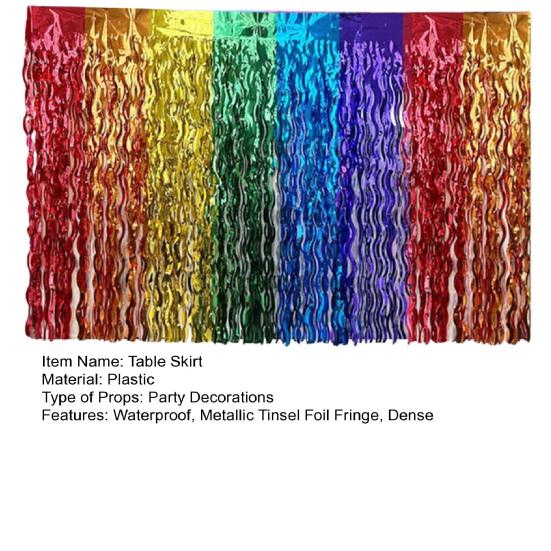 Table Skirt Wavy Metallic Tinsel Foil Fringe Reusable Waterproof Dense Beach Jungle Parties Ceremony Birthday Party Decoration