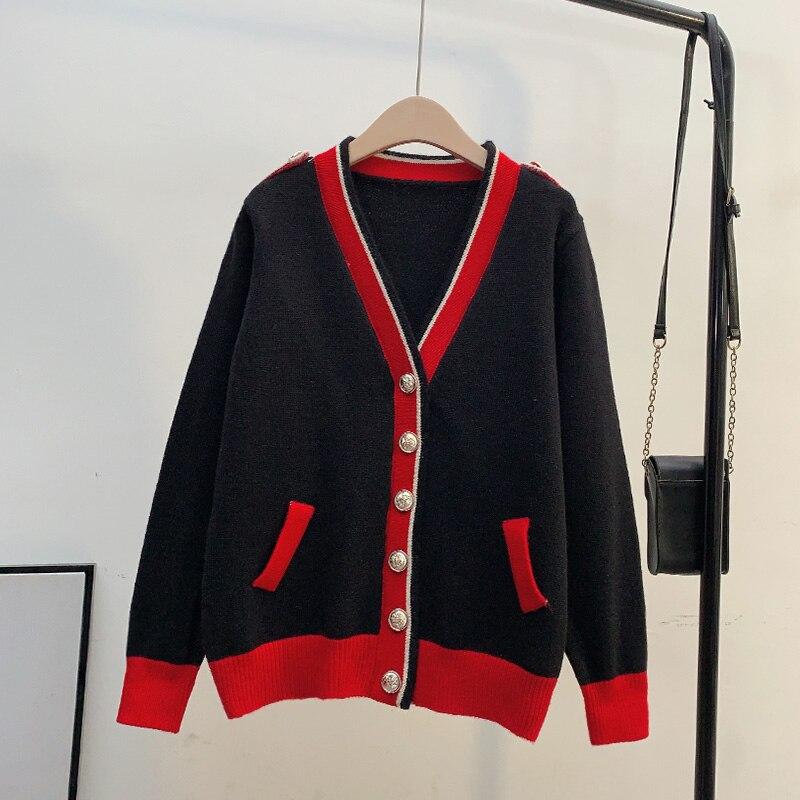 

Женские вязаные кардиганы, осенне-зимний женский свитер с длинным рукавом в полоску, повседневный женский карман на пуговицах с v-образным вырезом One Size чёрный