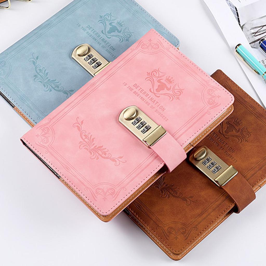 Lock Journal Safe Waterproof Artificial PU Leather Password Lock Notebook with Pen Slot for