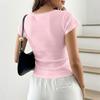 Women's Short Sleeve Lace Trim Three-Button Blouse with - Versatile Casual Summer Top for Daily Wear, , and Parties
