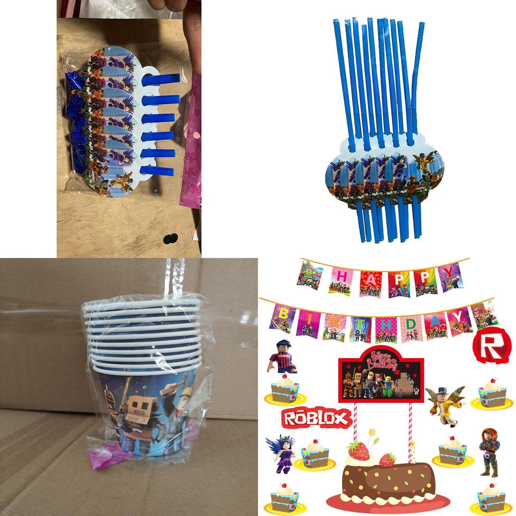 Vibrant Roblox Theme Party Supplies For Kids Birthday Celebrations With Banners And Cake Toppers