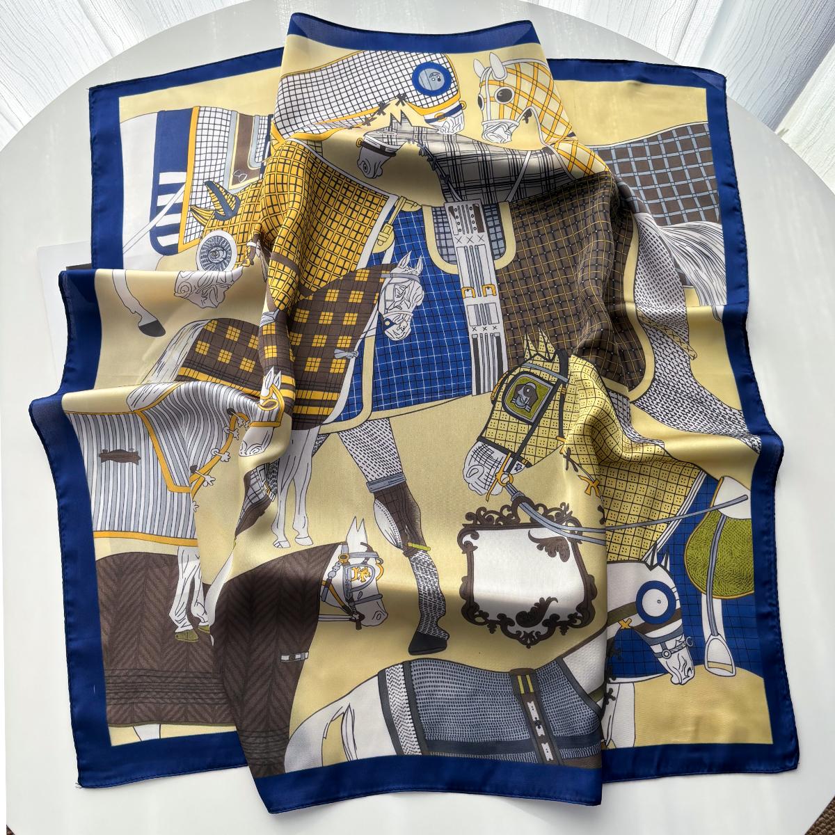 

Imitation Silk Square Scarf For Women Stylish Printed Bandanas Hairband Luxury Hijab Neckerchief Elegant Shawl Wraps