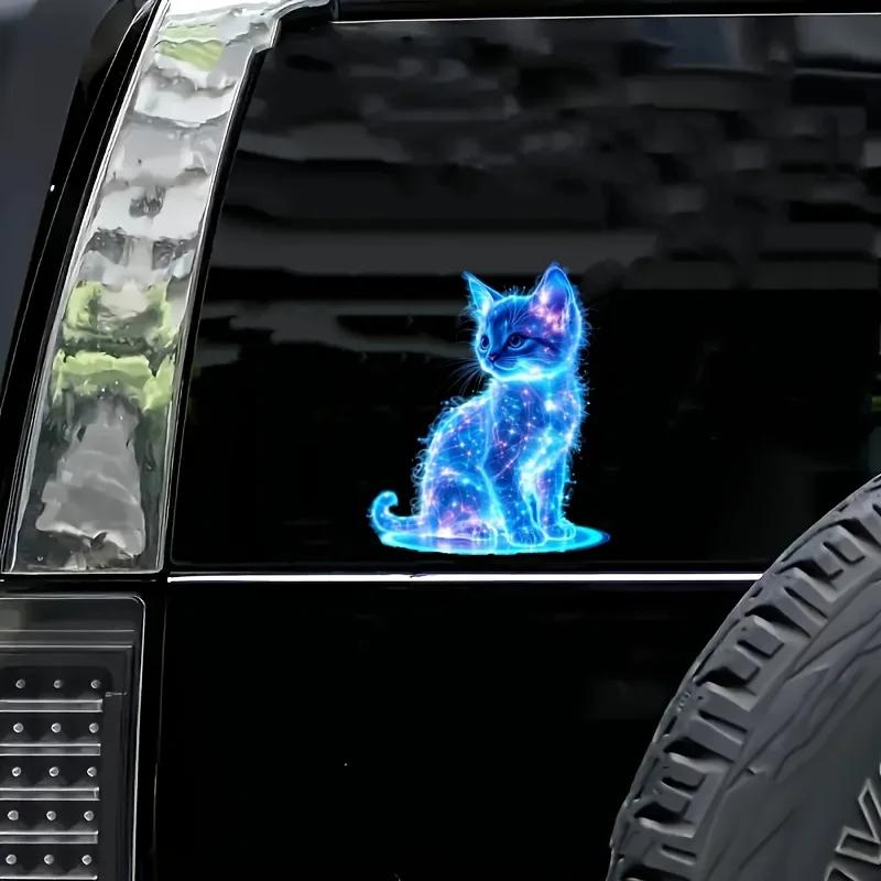 1 Piece Car Window Decoration Charming Blue Cat Motorcycle Stickers Waterproof For Scooter Fuel Tank Front Fairing Vinyl Decals