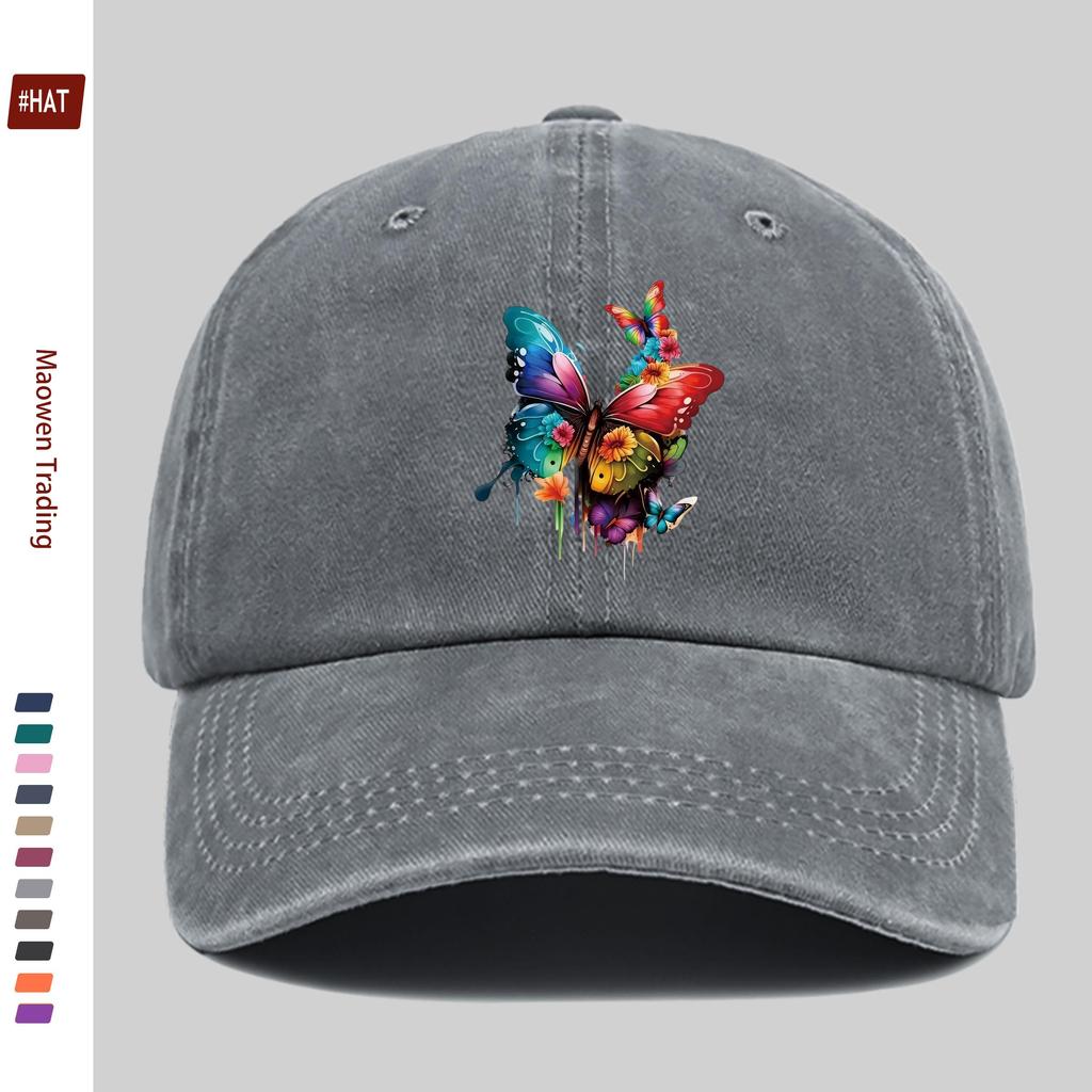 pc Vibrant Watercolor Butterfly Pattern Print Baseball Cap Comfortable Fashion Decorative Hat Trendy Lightweight Accessory A