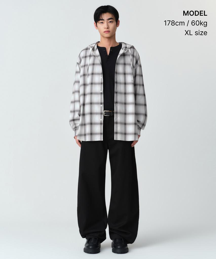 Musinsa Standard Oversized Ombre Check Hooded Shirt [White/Black]