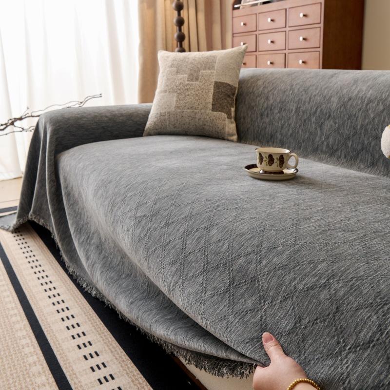 Couch Cover Luxurious Chenille Sofa Covers with Elegant Fringe Texture Heavyweight Cozy Blanket for Couch Bed Decor s005