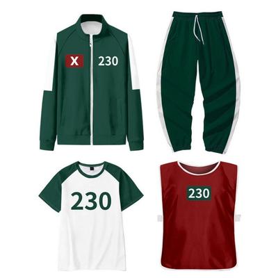 Set 4 Piese/Set Costum Cosplay Seria Squid Jachetă Hanorac Pantaloni Tricou Vestă Set Jachetă cu Fermoar Pantaloni cu Șnur Trening pentru Petreceri Cosplay Zilnic