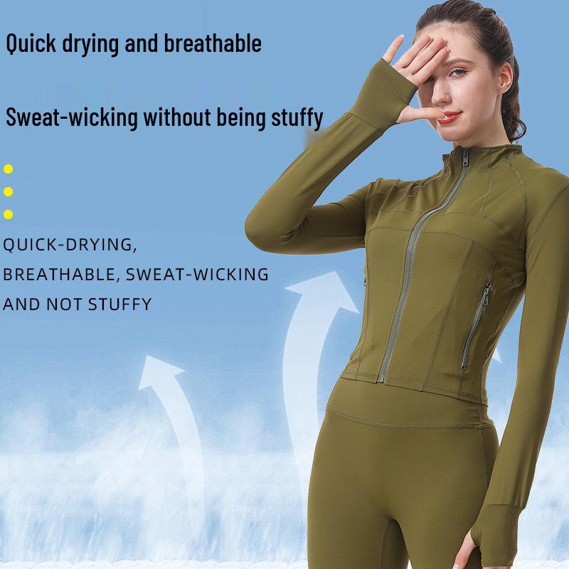 Women's High-Waist Yoga Set: Stand-Up Collar, Tummy Control, Zip, Long-Sleeve for Running & Fitness