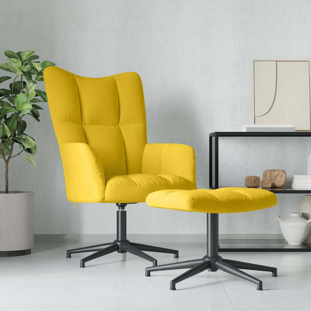 Vidaxl Armchair with Footstool, Mustard, Upholstered In Velvet