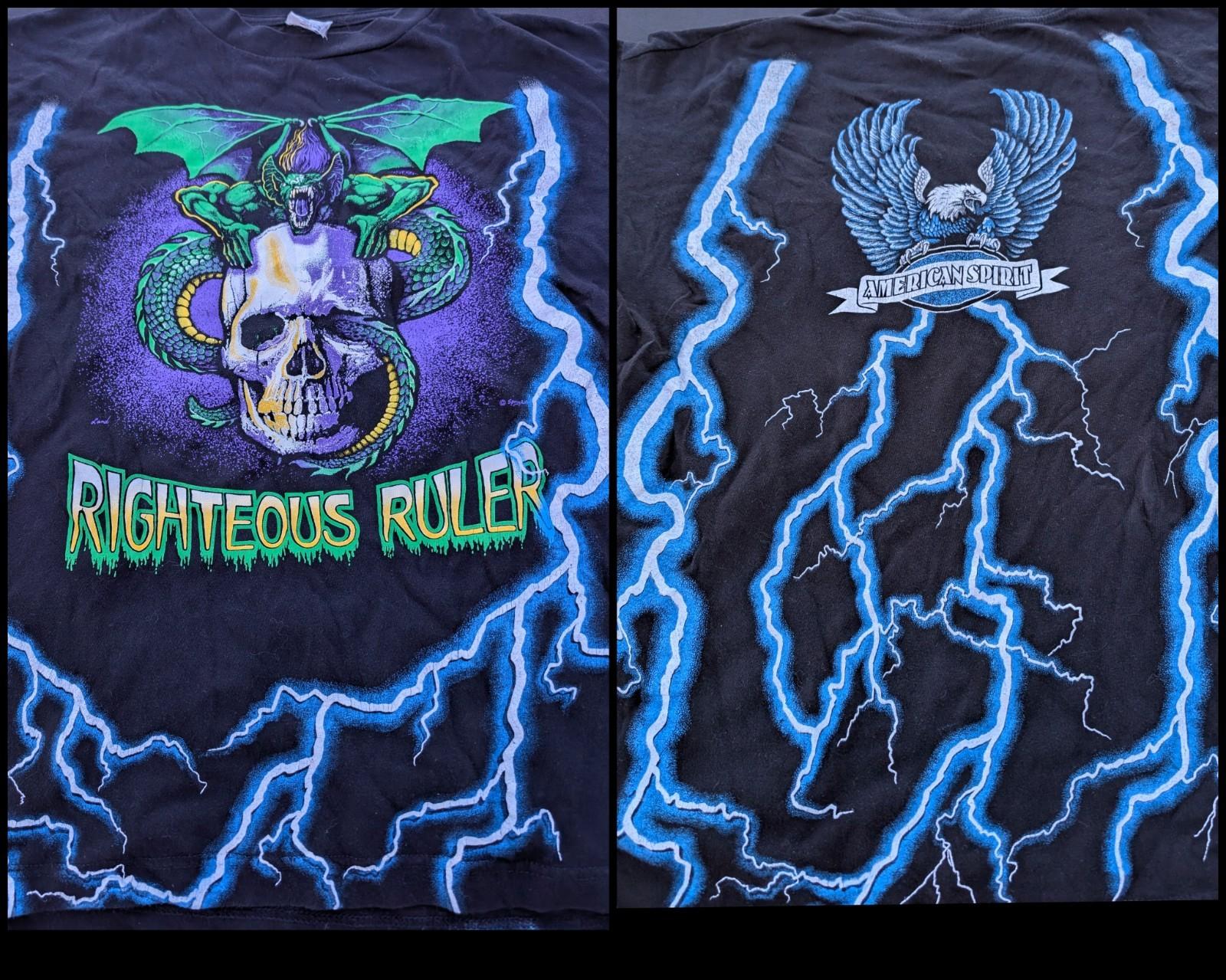 Vtg 80s American Spirit Thunder Skull Dragon Lightning Shirt XL Righteous Ruler Unisex T-Shirt M