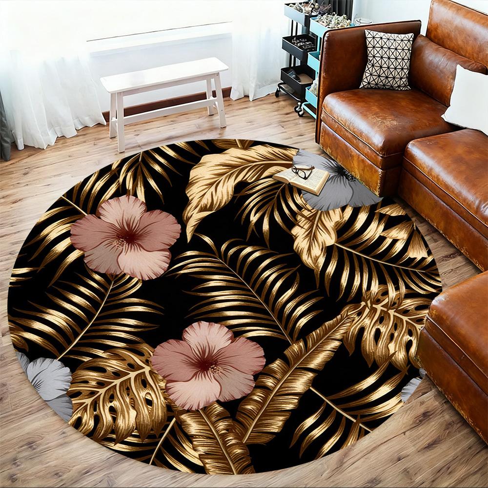 1pc Tropical Leaves Flowers Round Chair Mat Office Area Rug - Non-Slip, Floor Mat for Office, Bedroom, and Indoor Decor P127195