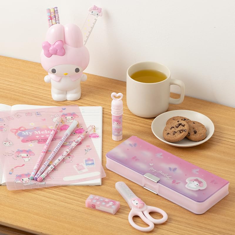 Sanrio My Melody Pencil Opening Holds 6 Includes Mini Sharpener and Name 264962 Double-Sided Case, Double-Sided Type, Pencils, Space,