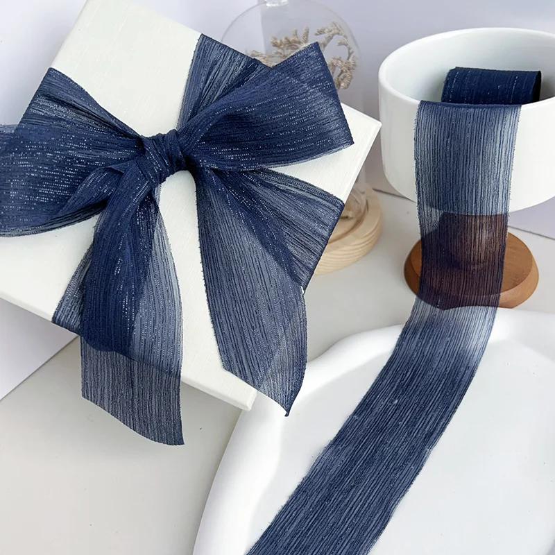 

nastro chiffon Silver Sparkling Yarn Ribbon Chiffon Wedding Wrinkle Mesh Accessories Bright Silk Wrinkle Gift Box Flower Bundle 5 Meters
