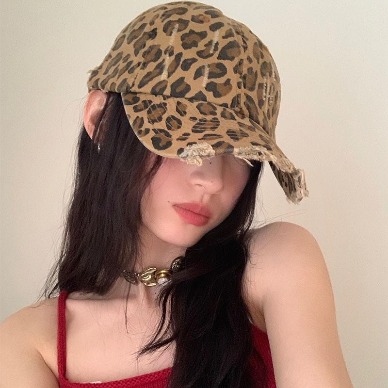 

Fashion Leopard Baseball Hat for Women Summer Cotton Y2K Hip Hop Peaked Duck Tongue Cap Girls Vintage Washed Sunshade Hat 56-60cm хакі