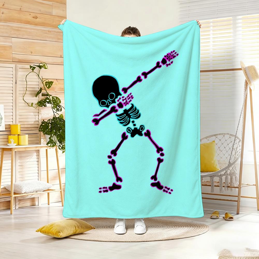 Mexican Folk Art DDancing Skeleton Throw Lightweight g Flannel Blanket Soft Skinfriendly for Summer Cooling