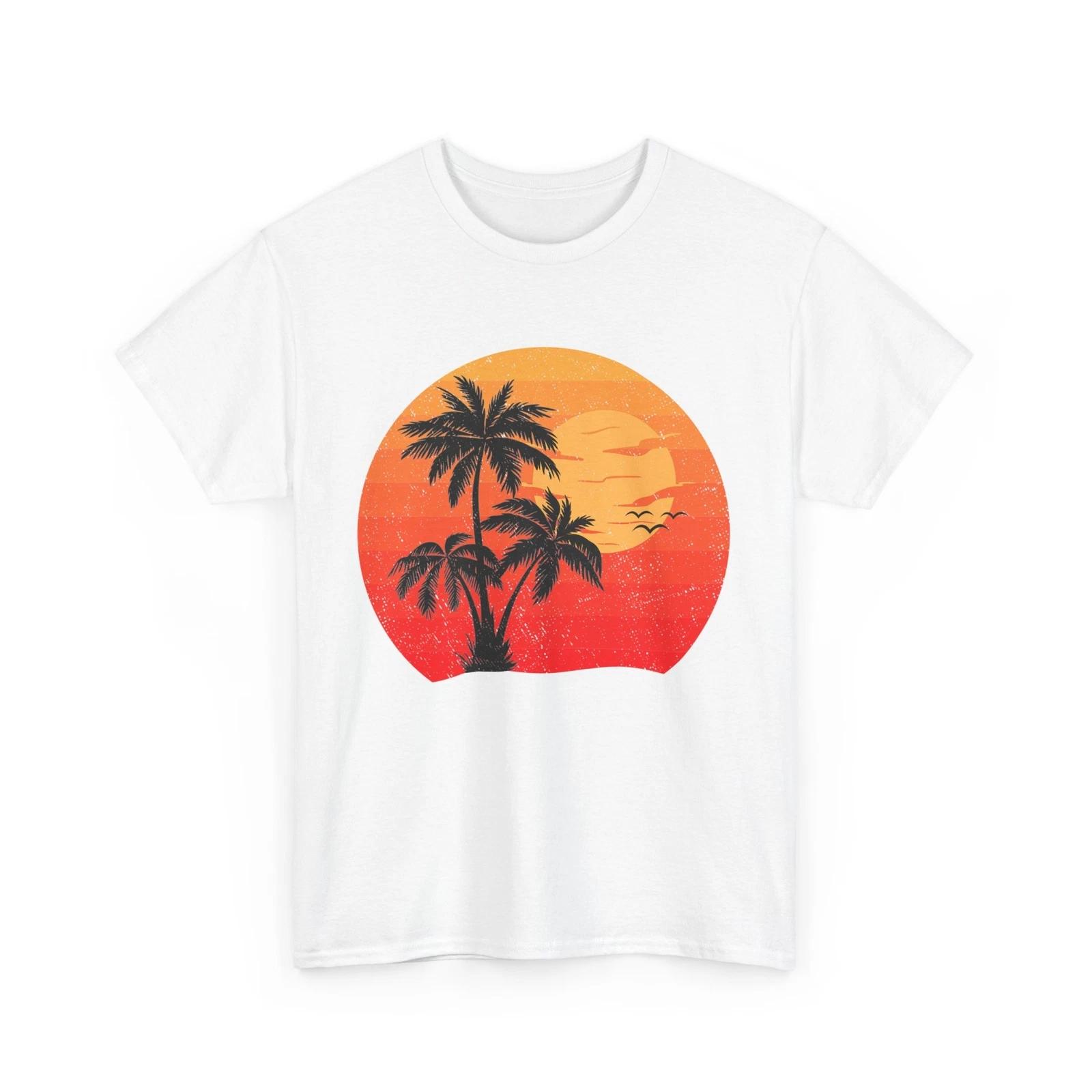 Palm Tree Beach Shirt, Summer Vacation Palm Trees Sunset Women Men T-shirt 3XL