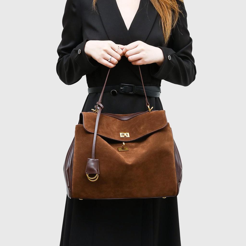 2024 Winter Retro Suede Women's Color Block Crossbody Handbag - Large Capacity & Versatile Fashion