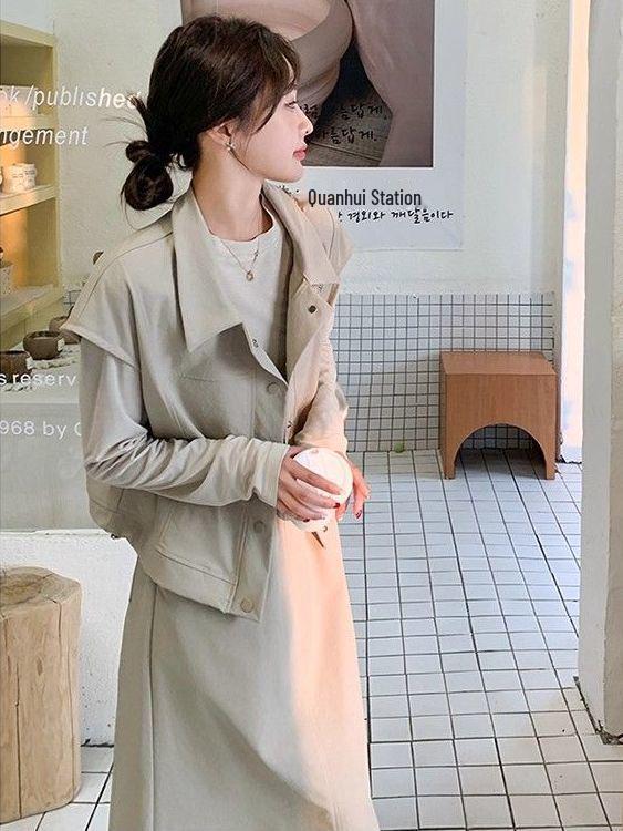 Korean Casual Workwear Vest & Skirt Set - Women's Spring/Autumn 2025 Three-Piece Outfit with Round Neck Long Sleeve Top.
