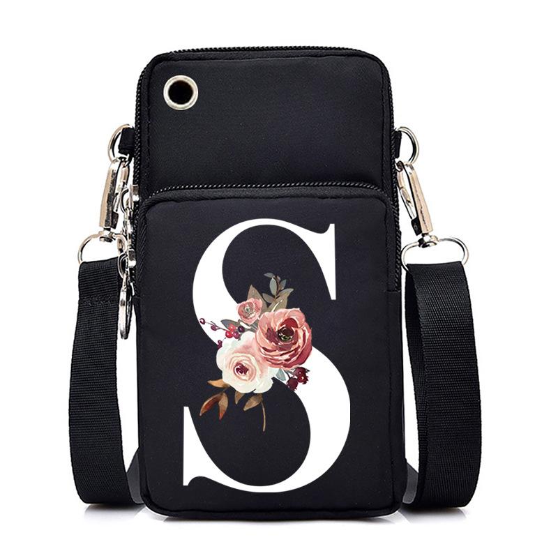 New Letter-printed Black Oblique Span Bag, Mobile Phone Bag, Light To Carry, Vertical Length and Width Change Bag