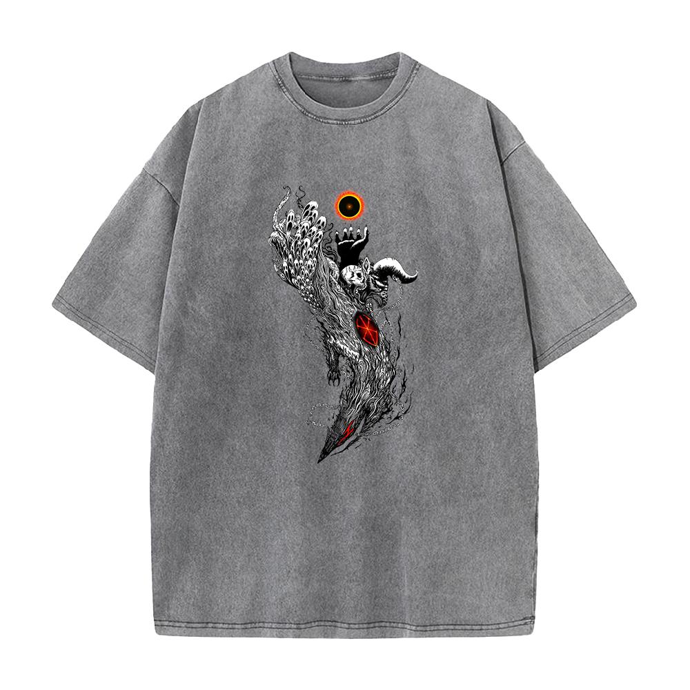 Japan Anime Berserk Guts Graphic Printed T Shirt Men Washed Cotton Tshirts Vintage Manga Tshirt Harajuku Male High Quality Tops