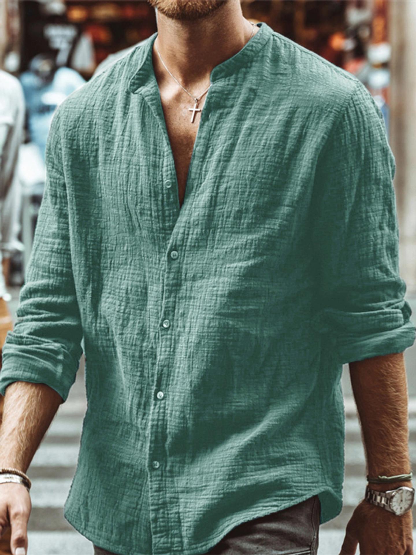 

Casual and Fashionable Men s Clothing, Long-sleeved Cotton Shirt. XXXL зелений