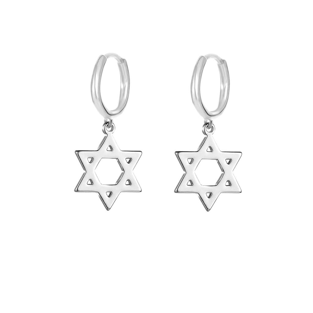 Unisex 18K Gold-Plated Stainless Steel Hexagram Dangle Coil Earrings
