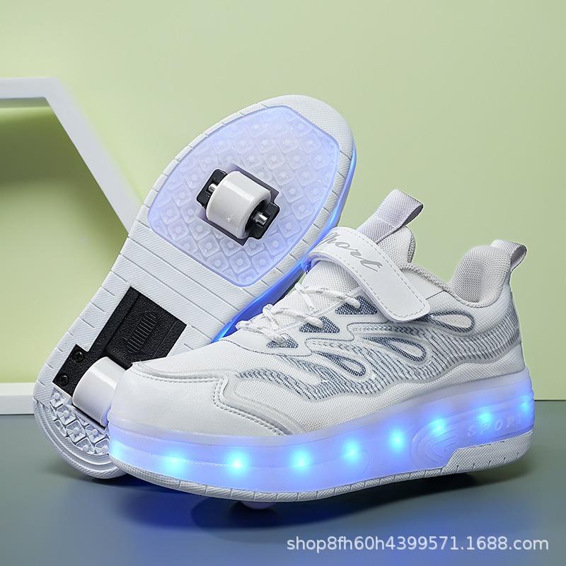 Double wheel runaway shoes student version pulley shoes automatic shrinkage charging children's skates